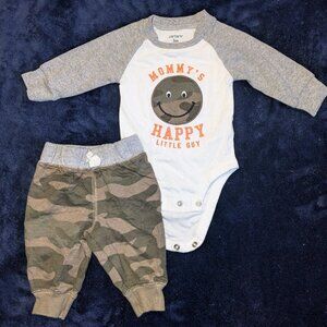 Carter's camo onesie & pants set, "Mommy's happy little guy", 0-3 months